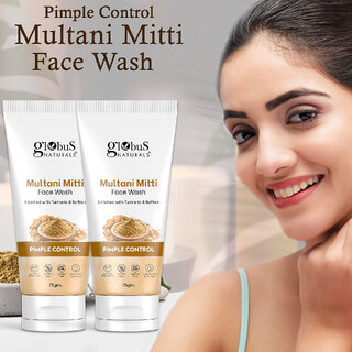 Globus Naturals Multani Mitti Face Wash Enriched With Turmeric Saffron For Pimple Control Suitable For Oily Acne Prone Skin 75 gm Set of 2 view 2