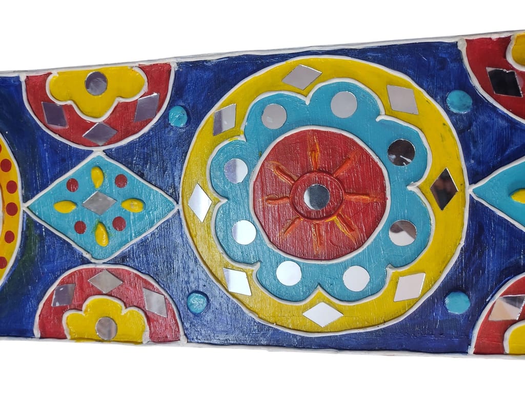 Handcrafted Wooden Key Holder with Intricate Hand-Painted Design and Mirror Work for Wall Decor view 2