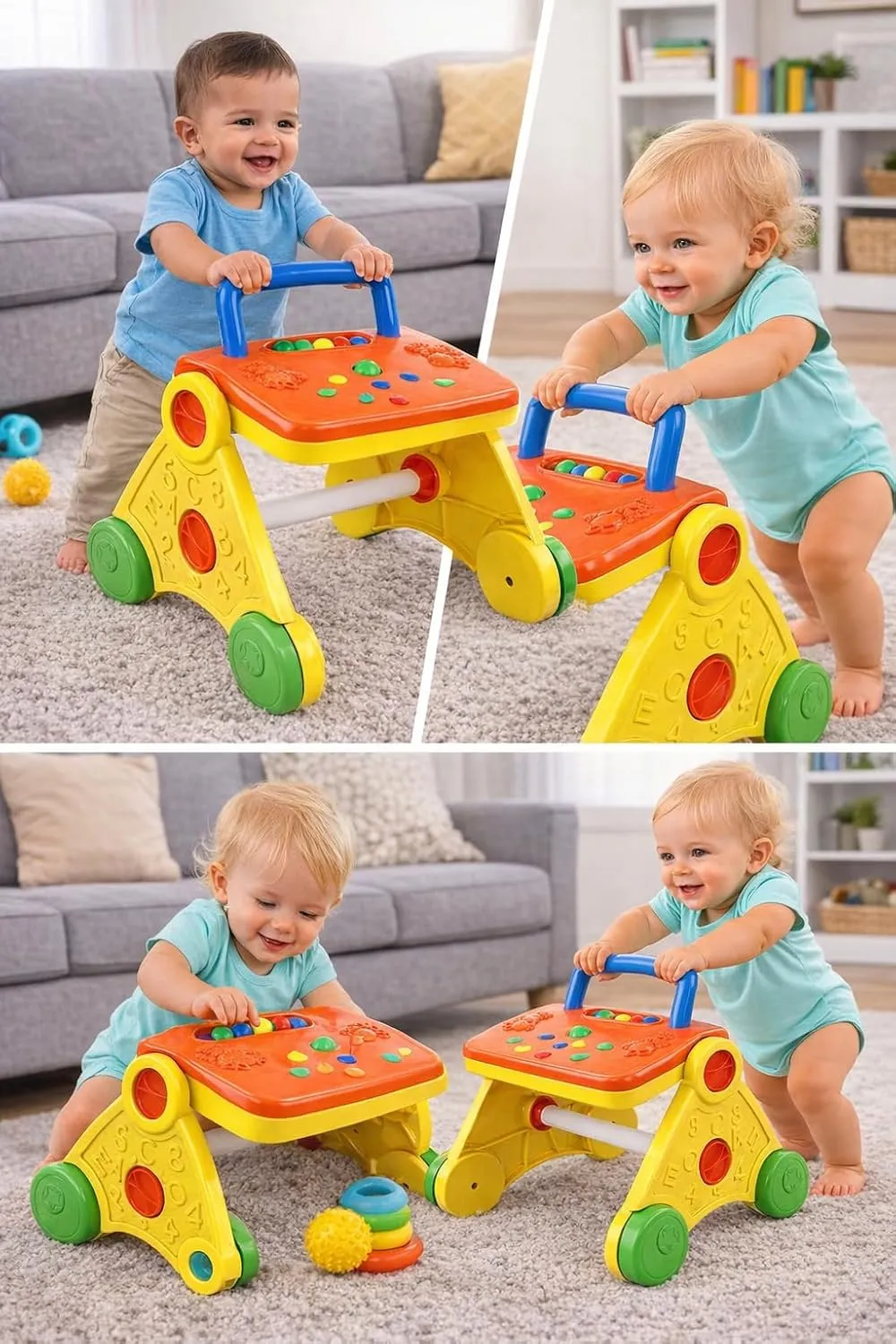 Braintastic Baby Push Walker with Interactive Activity Panel Toddler Walking Aid with Wheels, Spinning Balls & Sound Buttons Early Learning Toy for Infants & Toddlers (Yellow & Orange) view 2
