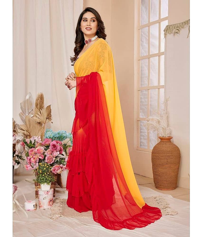 BLEESBURY Georgette Dyed Saree With Unstitched Blouse Piece ( Red ) view 2