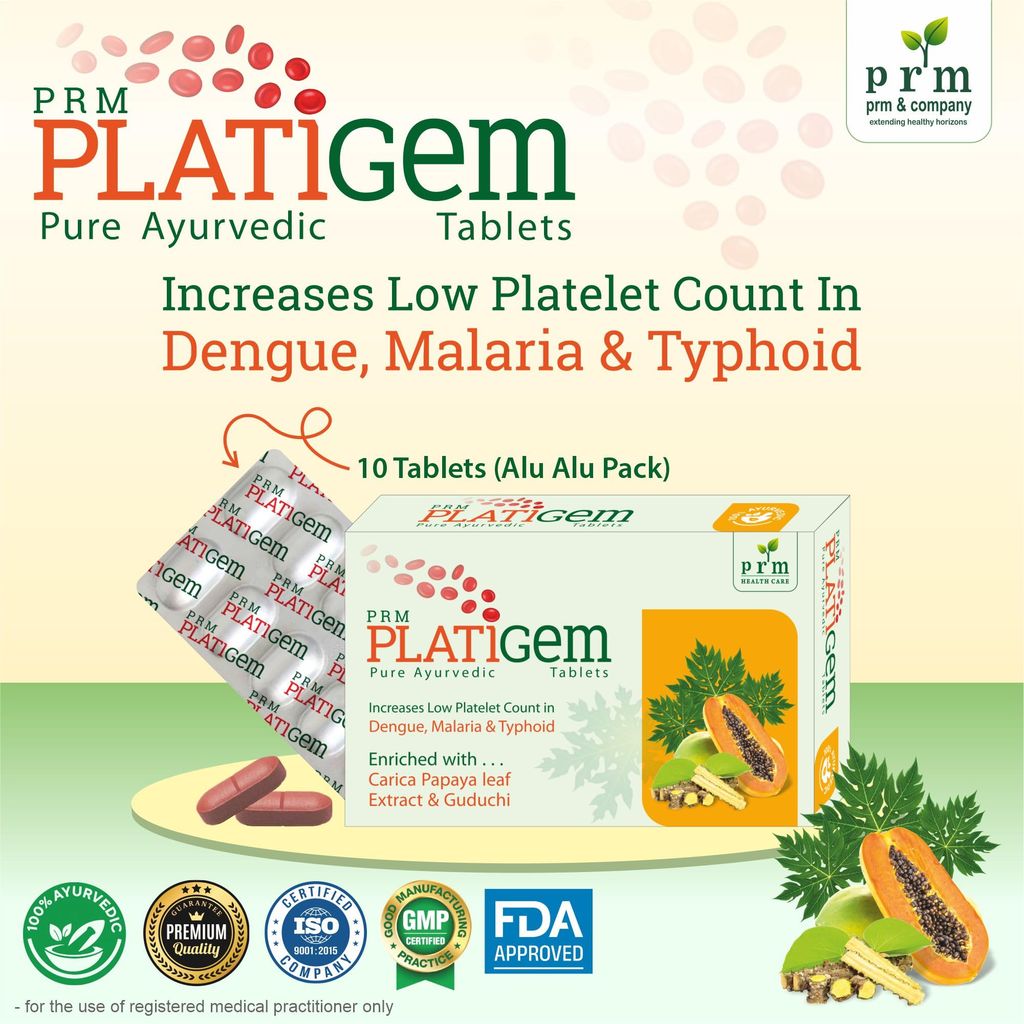 PRM Platigem Tablet Platelet Enhancer Enriched with Papaya leaf and Guduchi 30 tab (3 x 10 tablet) view 2