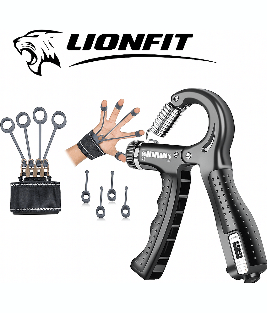 LIONFIT® Adjustable Hand Gripper 5–60 Kg with Counter & Finger Exerciser Combo | Wrist Strengthener, Forearm Trainer & Grip Strength Workout Tool for Men & Women view 2