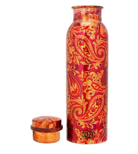 Copper Bottles for Water Printed Design with Art Work, Antique & Matt Finish Yoga Water Bottle 800 ML view 2