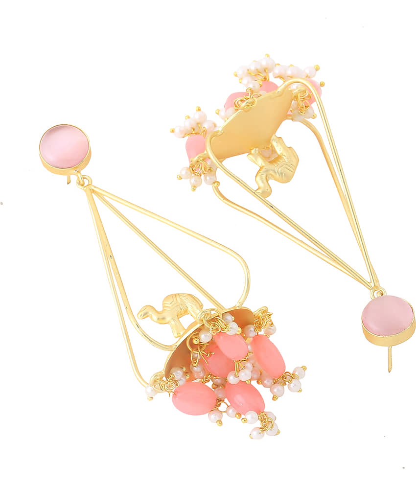 VIRAASI - Pink Danglers Earrings ( Pack of 1 ) view 2