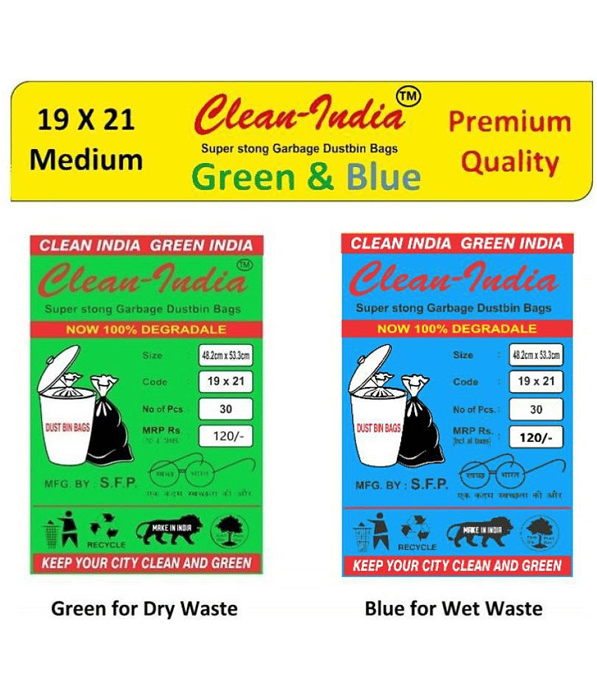 C-I 2 Packs Medium Disposable Garbage Bags for Wet and Dry Waste (30 Pcs Blue and 30 pcs Green) -1 Packs Each view 2