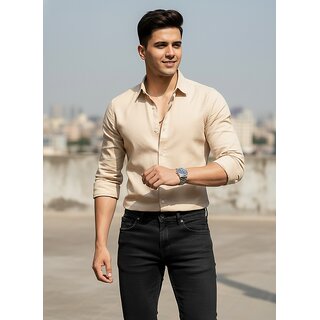 Casualbud Beige Men's Linen Regular Fit Shirt view 2