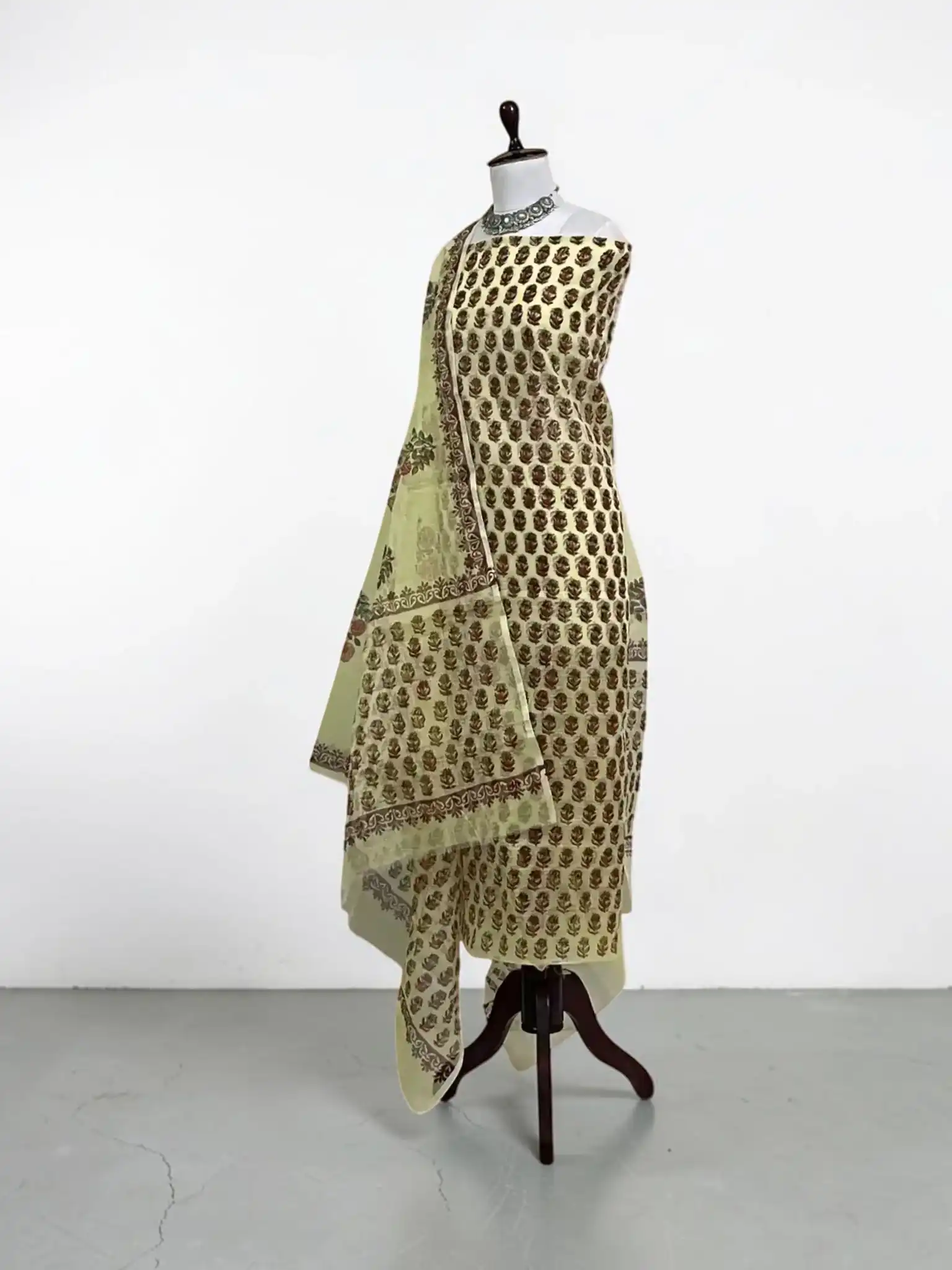Handwoven Kota Doria Cotton-Silk Dress Material in Beige Rose view 2