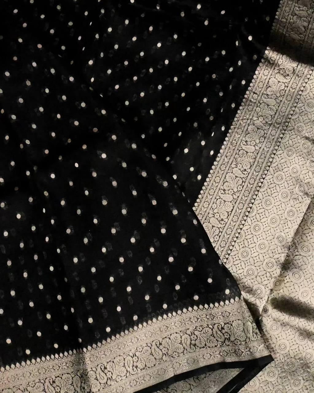 Midnight Black Lichi Silk Saree view 2