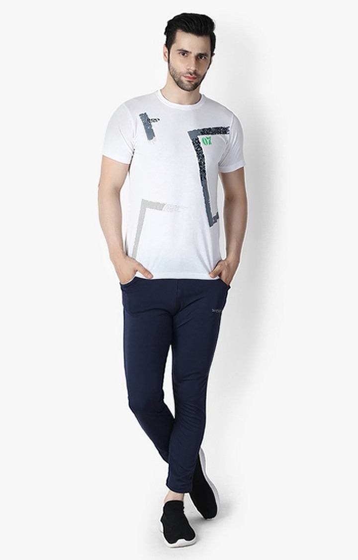 Men's Blue Lycra Solid Trackpants view 2
