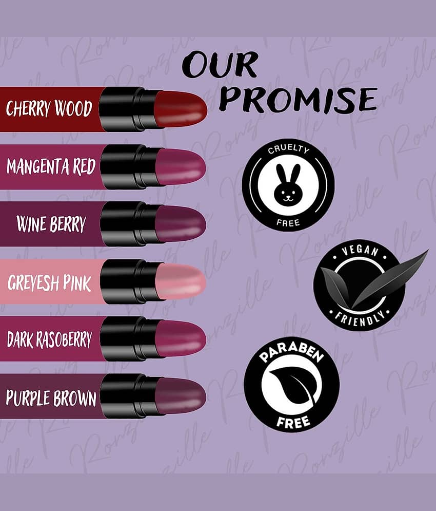 Ronzille 6 Pcs Too Glam To Give A Damn Matte Bullet Lipsticks 1G Each - Nude Edition view 2