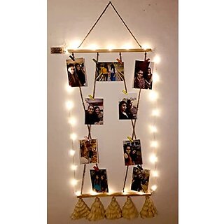 Khush Its Amazing Wood Cross 2 Stick Pine Hanging Photo Display, DIY Picture Photo Frame Collage Set Includes Multi colour Clips view 2