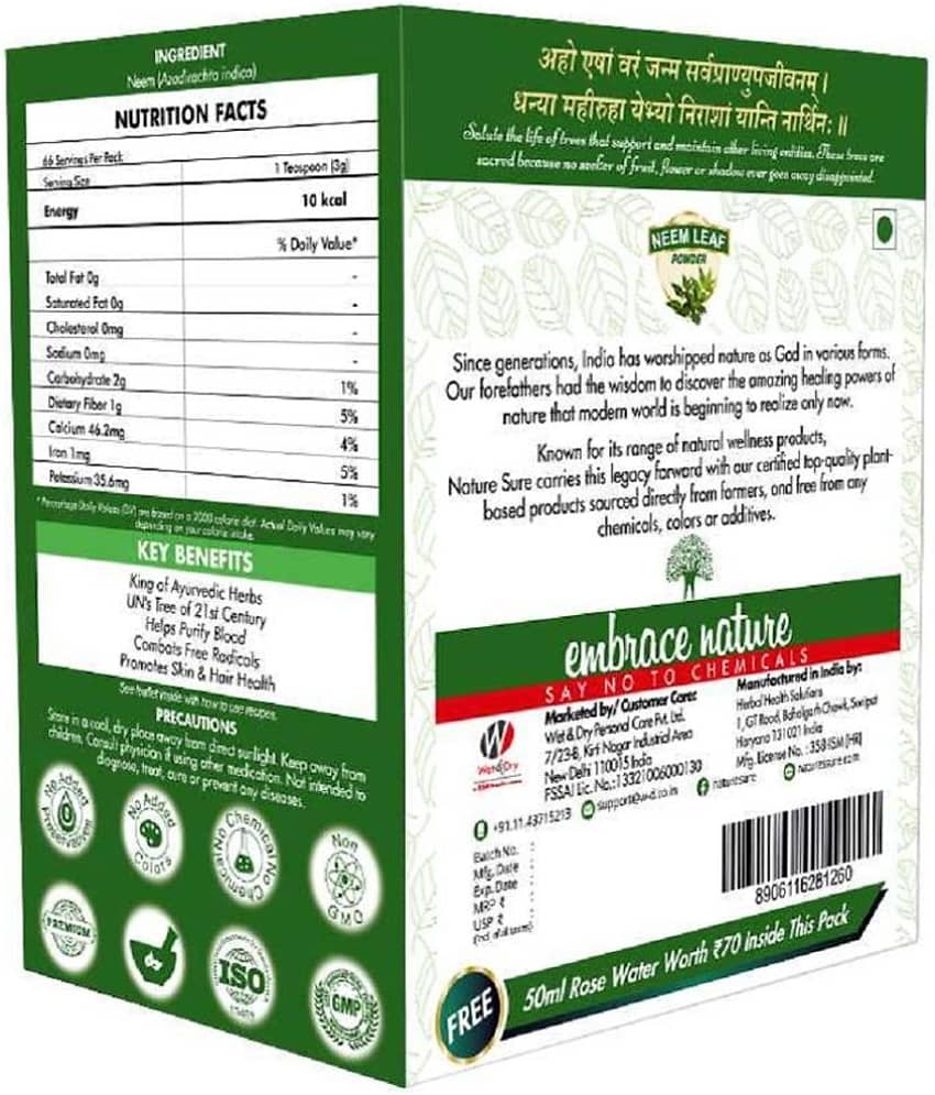 Nature Sure Neem Leaf Powder 200G With Free Rose Water Inside, 50Ml (Pack of 2) view 2