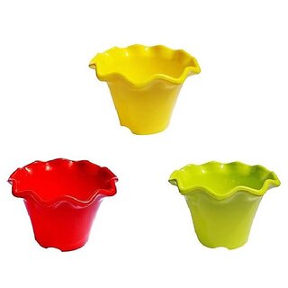 Multicolor Plastic Pots for Plants Flower Design (4 Inch) Pack of 3 By Takson Sales