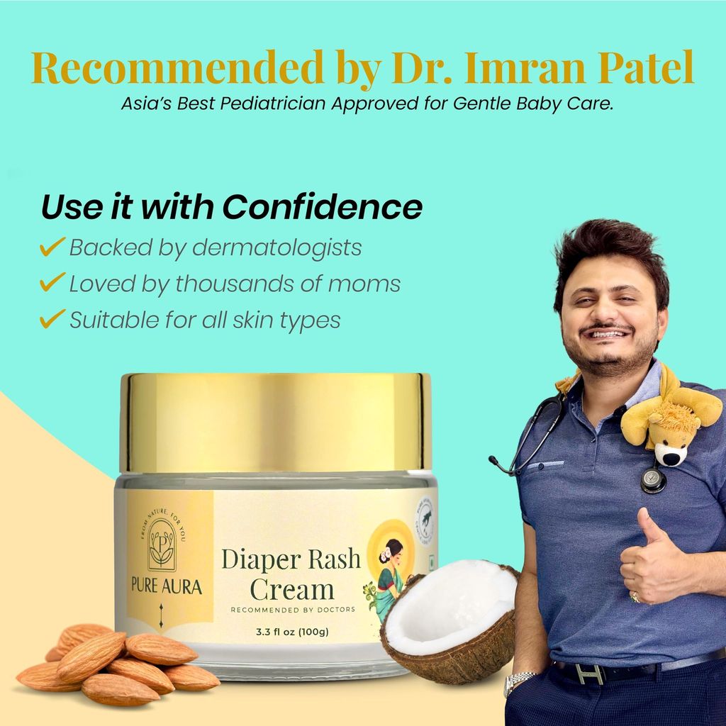 Pure Aura Baby Diaper Rash Cream 100gm | Ayurvedic Healing for Sensitive Skin | Natural & Chemical-Free | Safe for Newborns | Soothes & Protects Baby�s Skin | Doctors Recommended | Made in India view 2