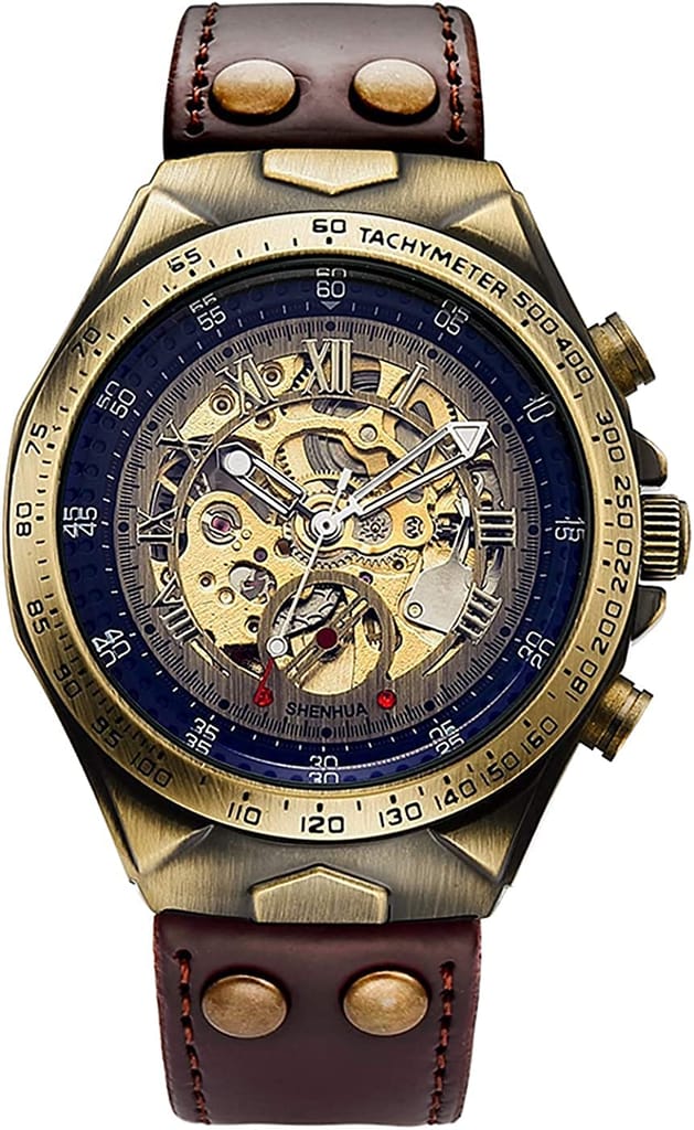 Forsining Genuine Leather Série Mystère d'Art Vintage Engraved Rotatable Bezeled Self Winding Automatic Tourbillon Blue Moon Mechanical Analog Watch - For Men view 2