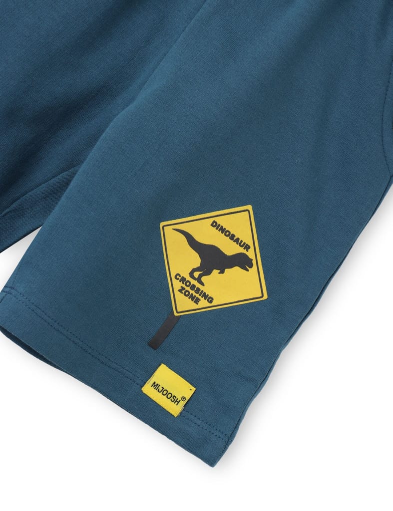 Boys Shorts Cotton French Terry Blue Coral Dino Crossing Zone view 2