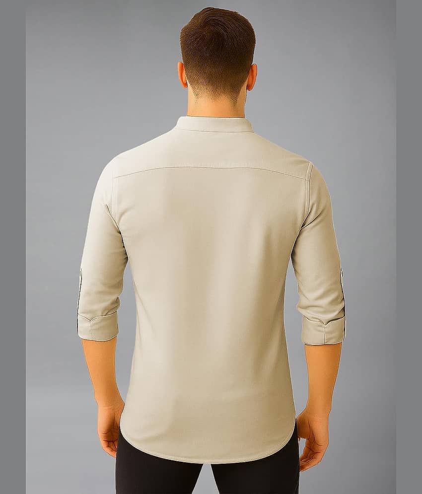 Yugnik Cotton Blend Plain Shirt Style Kurta For Men ( Beige ) view 2