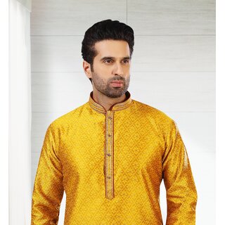 Raivat Ethnic Mustard Colour Jacquard Silk Brocade Kurta Pajama 1004 view 2