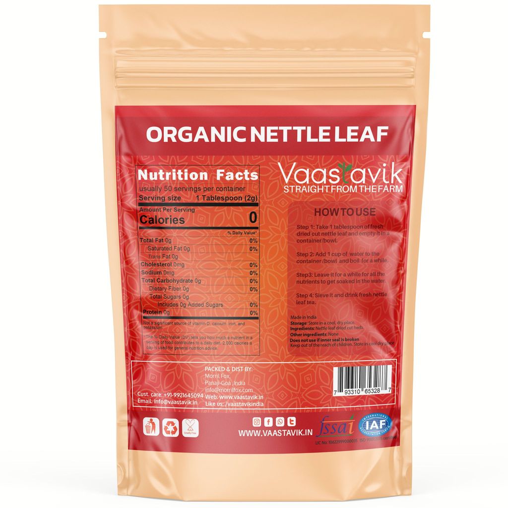 Vaastavik Nettle Leaf Tea Stinging Organic Dried Cut Herb Urtica Dioica 100gm view 2