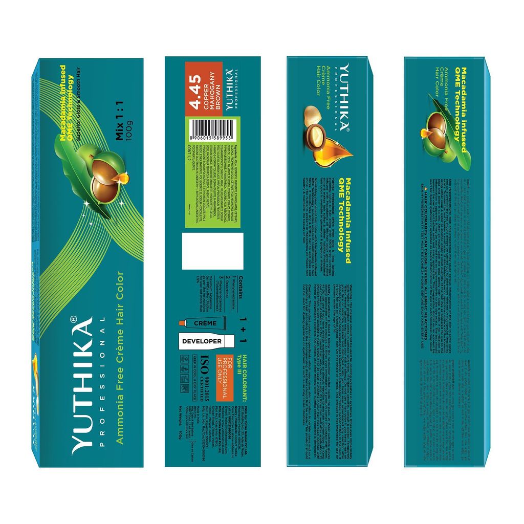 Yuthika Professional Creme Hair Color 4.45 Copper Mahogany Brown 100gm, Permanent Hair Colour Women & Men view 2