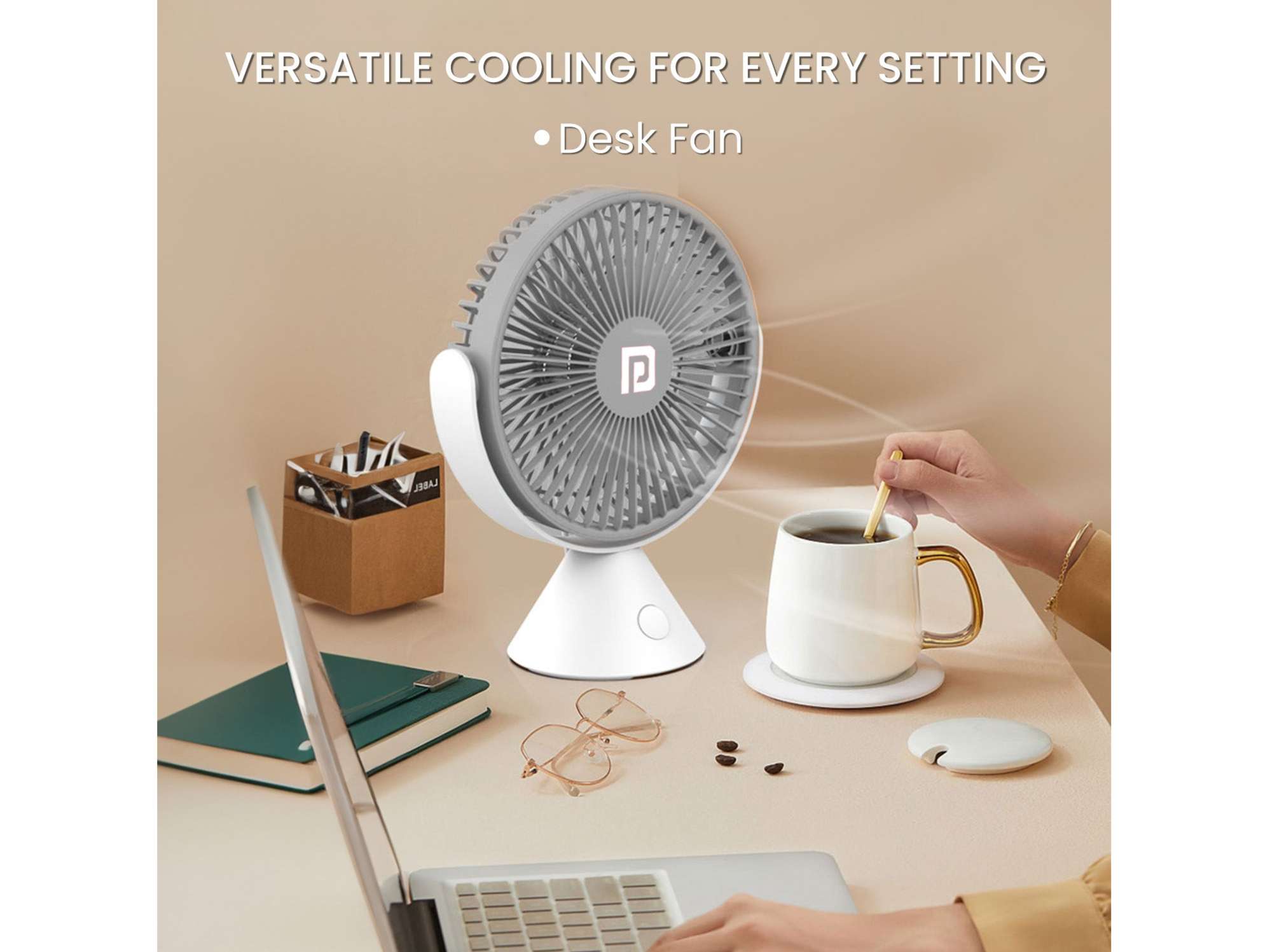 Portronics Aero Breeze, 3 Adjustable Speed Levels, Up to 3000 RPM, 360-Degree Cooling, 2400mAh Rechargeable Battery - Grey view 2