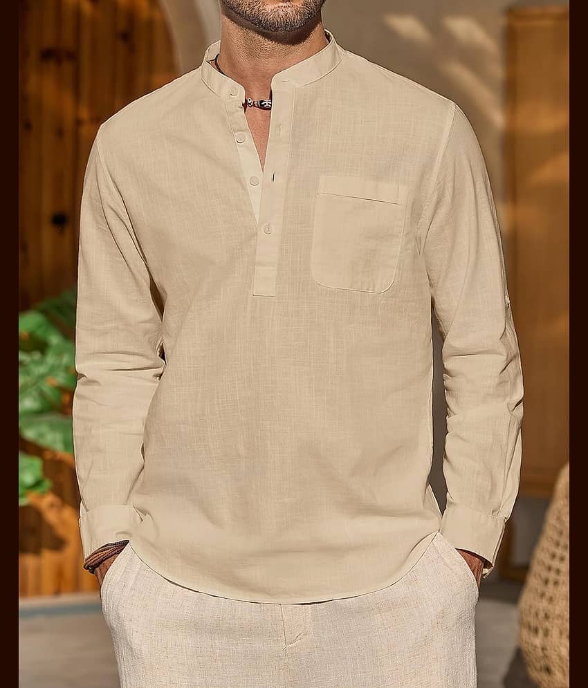 TrendiVastra Cream Cotton Blend Men's Shirt Style Kurta ( Pack of 1 ) view 2