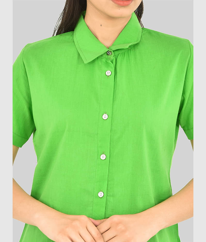 QuaClo Women Solid Cotton Shirt ( Green ) view 2
