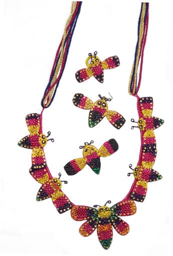 Eco-Friendly Neckset necklace set(NECKLACE CHAIN IS MADE OF THREAD view 2