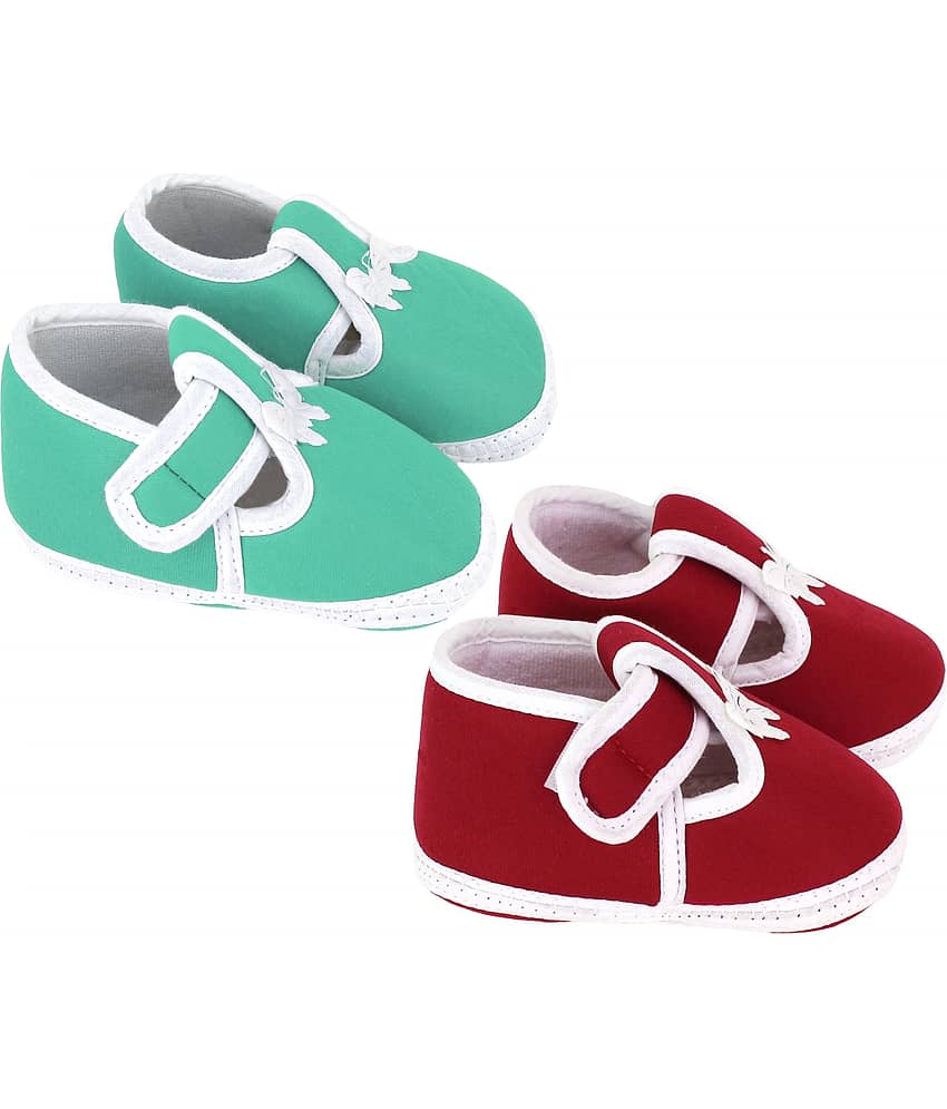 Neska Moda Pack Of 2 Baby Infant Soft Green and Maroon Booties/Shoes For 0 To 12 Months view 2
