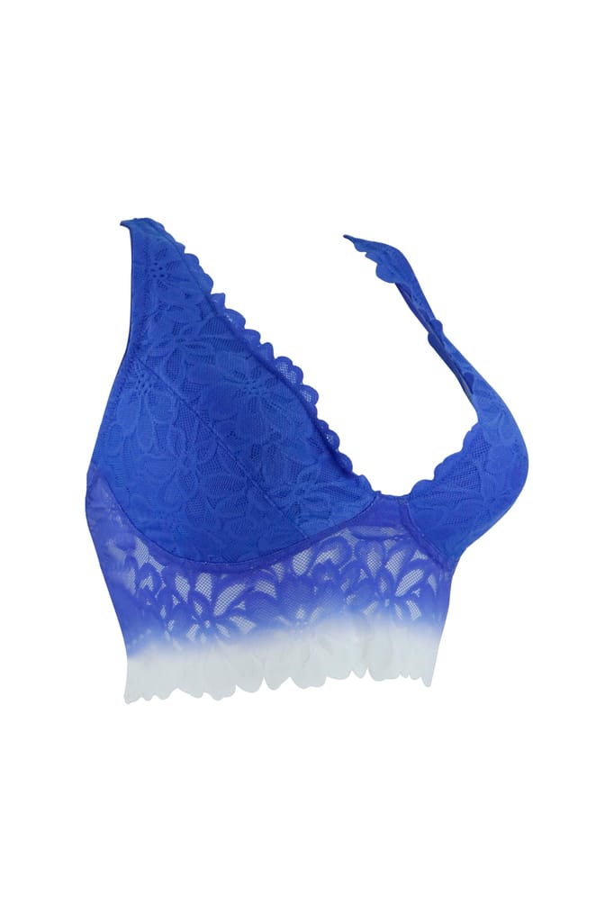 Sheluxe Women’s Floral Lace Longline Bralette with Deep V-Neck, Wire-Free Support, and Adjustable Straps for Everyday Comfort Blue view 2