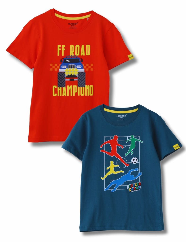 Boys T-Shirt Fiery Red / Blue Coral, Soft Cotton, Ages 7-14 (2pcs pack) view 2