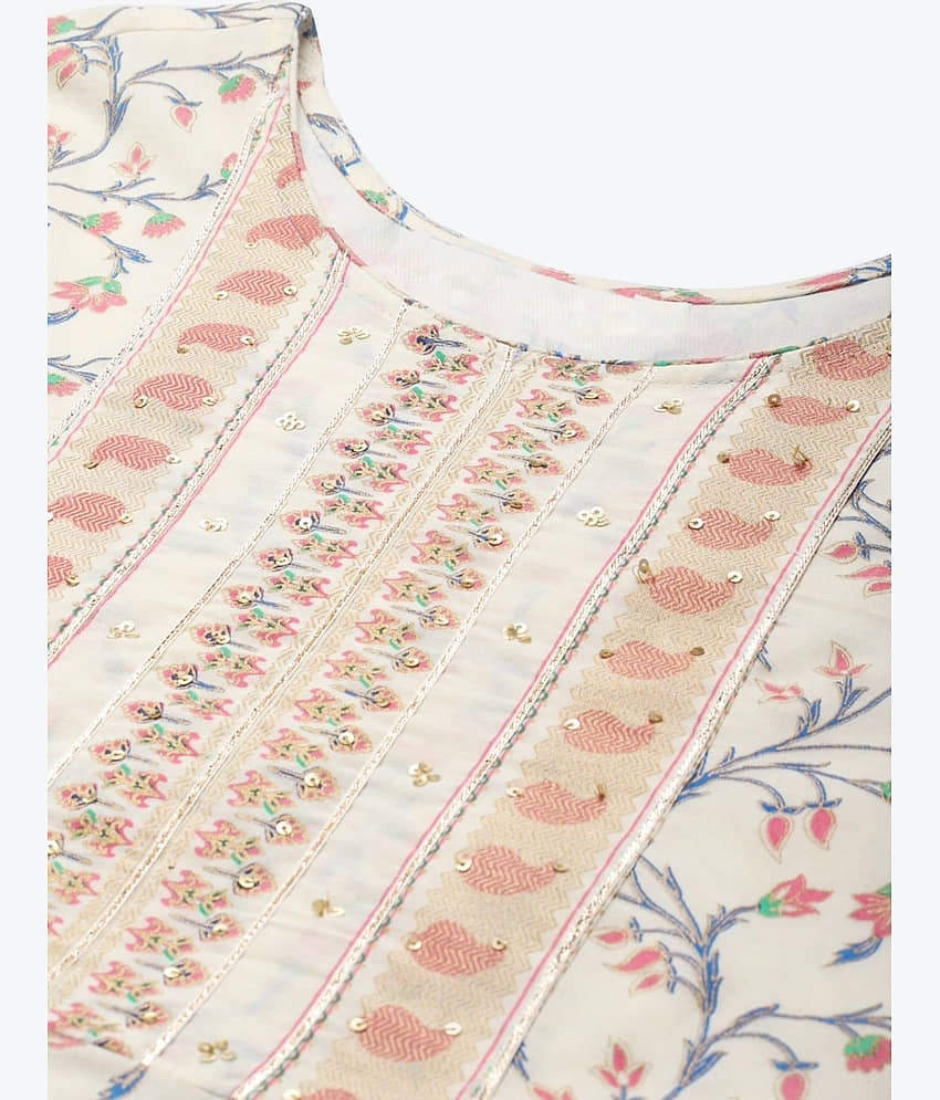 AMIRA'S INDIAN ETHNICWEAR Cotton Printed Kurti With Pants Women's Stitched Salwar Suit - Cream ( Pack of 1 ) view 2