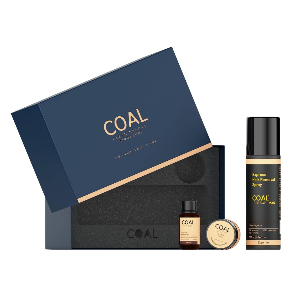 COAL Clean Beauty Express Clean Up Combo | Refreshing Face Cleanser 15ml, Express Hair Removal Spray 200ml & Revitalizing Cream For Men 15g | Deeply Cleanses, Removes Unwanted Hair & Hydrates | Men | All Skin Types | Pack of 3 view 2