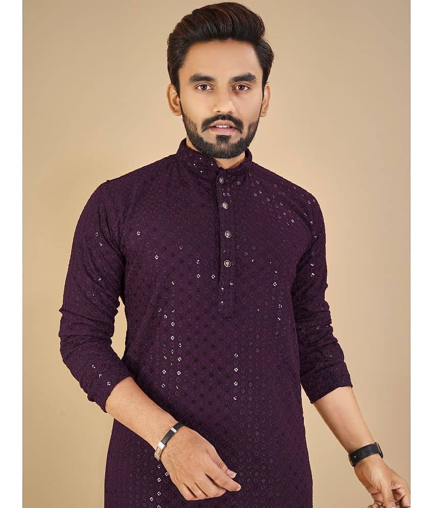 Balaji's - Purple Cotton Men's Regular Kurta ( Pack of 1 ) view 2