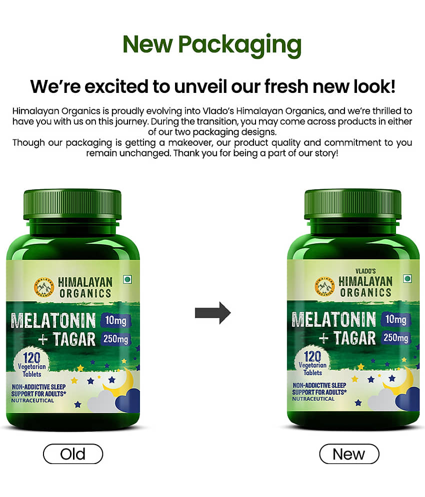 Vlado's Himalayan Organics Melatonin 10mg + Tagar 250mg Potent Sleep Aid Formula 120 No.s view 2