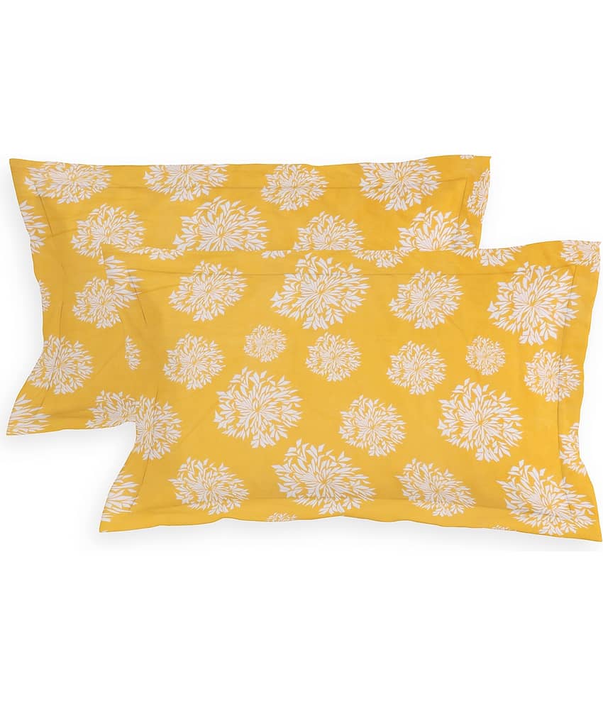 SHOMES Cotton Floral Fitted 1 Bedsheet with 2 Pillow Covers ( Double Bed ) - Yellow view 2