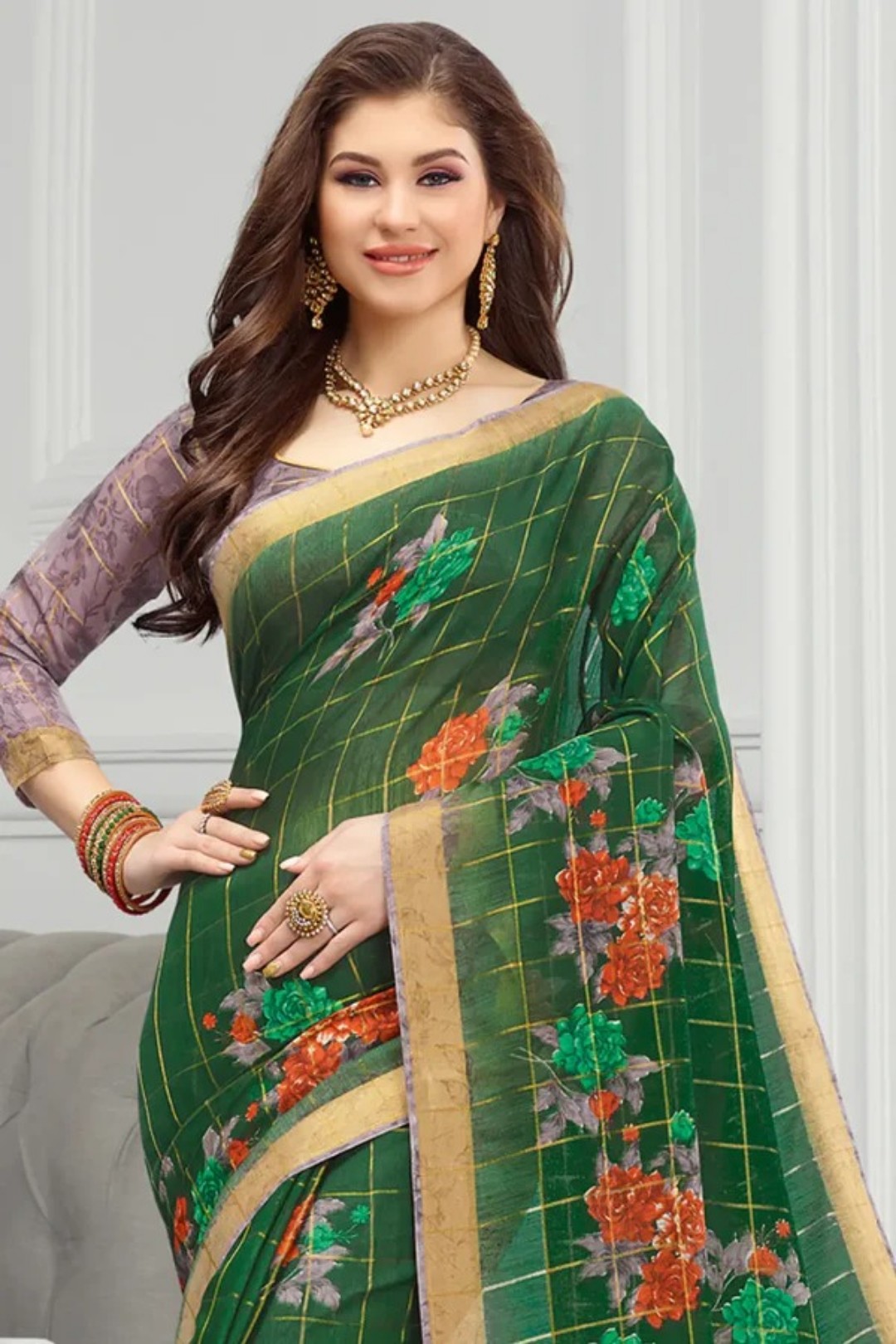 Green Cotton Saree view 2