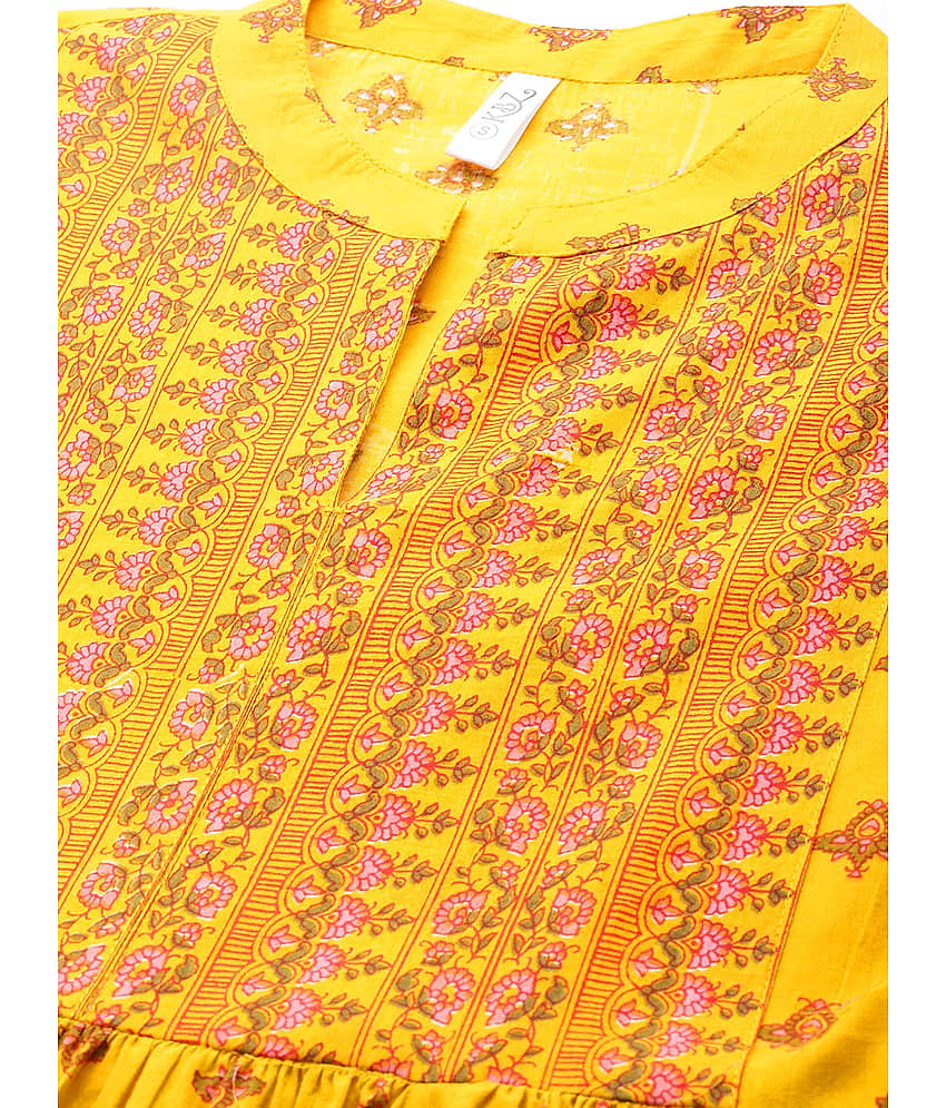HISHAM - Yellow Cotton Women's Flared Kurti ( Pack of 1 ) view 2