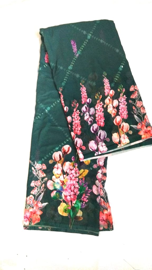 Green Georgette Saree With Floral Print view 2