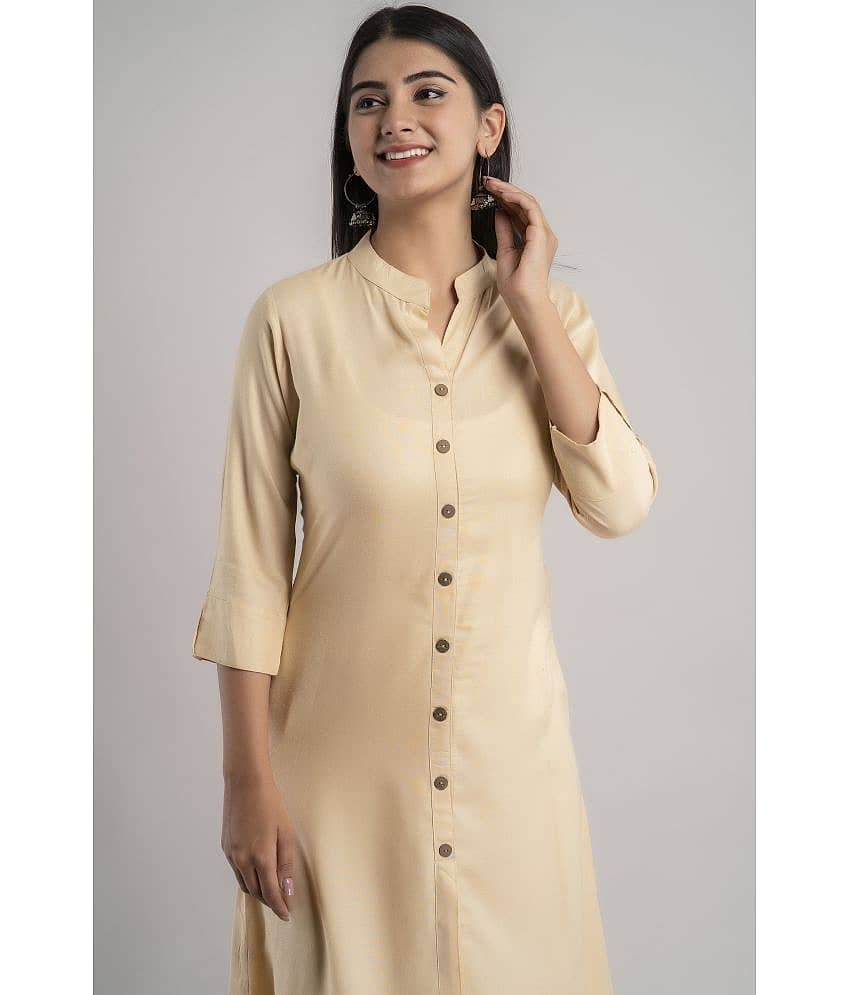 MAUKA - Cream Rayon Women's Front Slit Kurti ( Pack of 1 ) view 2