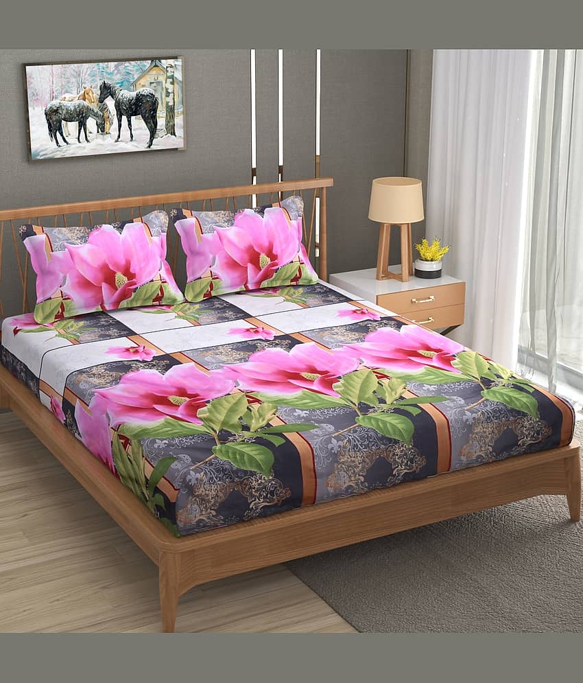 Homefab India Pink Cotton 1 Double Bedsheet with 2 Pillow Covers ( 228 cm x 228 cm )