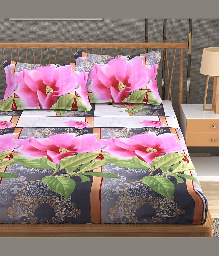 Homefab India Pink Cotton 1 Double Bedsheet with 2 Pillow Covers ( 228 cm x 228 cm ) view 2