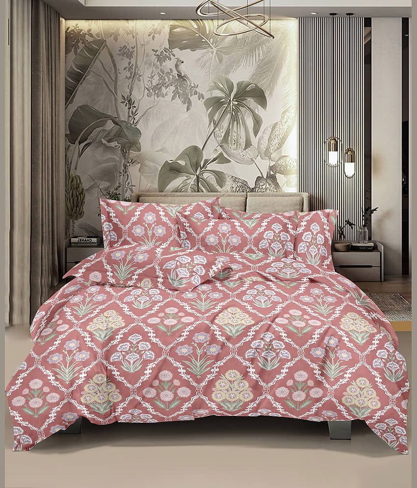 HONOR YOUR HOME Poly Cotton 1 Double Bedsheet with 2 Pillow Covers ( Coral )
