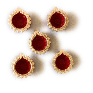 Beautiful 5 Gold Plated Diya Set With Thali view 2