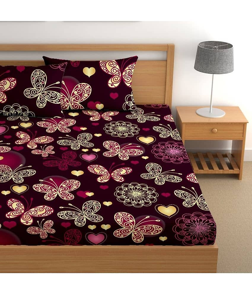 CG HOMES Cotton Abstract Fitted 1 Bedsheet with 2 Pillow Covers ( Double Bed ) - Pink view 2