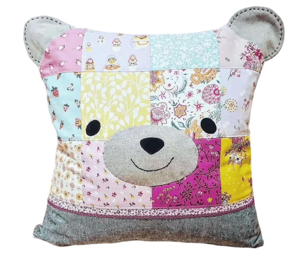 Handmade Patchwork Bear Pillow view 2