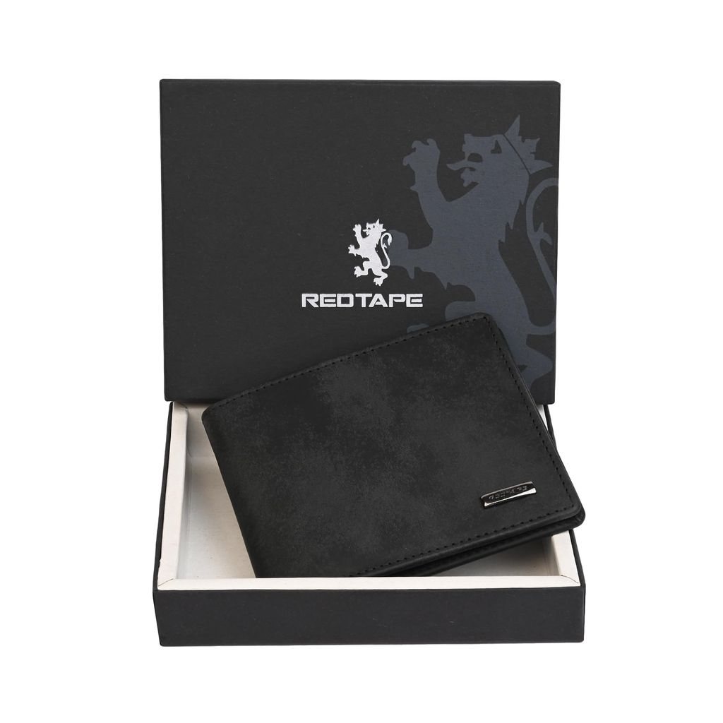 Red Tape Black Men's Genuine Leather Bi-Fold Wallet | RFID Blocking | Slim Design with Metal Logo | 6 Card Slots & 2 Currency Compartments view 2