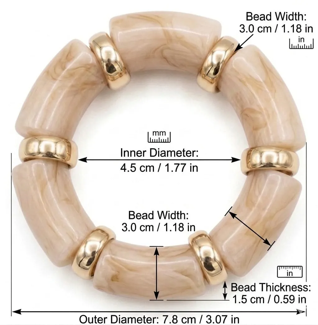 Vardaan Crystalx Women's Anti-Tarnish Bracelet (Kada), Chunky beige marble beads with gold spacers bold, elegant stretch bracelet. Hypoallergenic, Skin Safe, Sweat & Water Proof. Every day wear. view 2