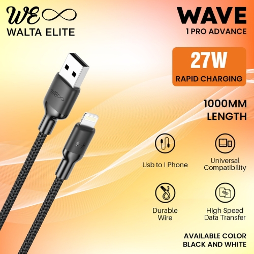 Walta Elite Braided Wave 1 Pro Advance USB to iPhone Charging Cable- Black view 2