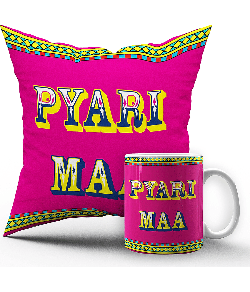 Royals of Sawaigarh - Multicolor Ceramic,Polyester Gifting Combo- Mug With Filled Cusion Cover for Mothers Day